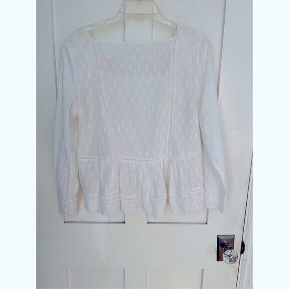 Anthropologie Meadow Rue White Edelyn Ruffled Eyelet Summer Blouse Top Sz 10 - Picture 7 of 10